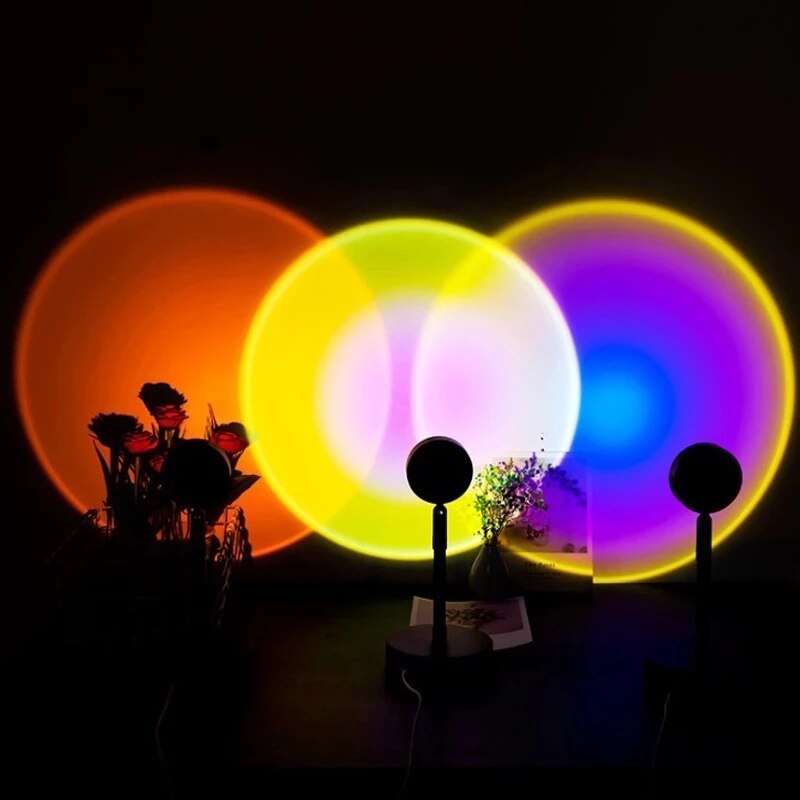 2021 Rainbow Sunset Projector Atmosphere USB Led Night Light Home Coffe Shop Background Wall Decoration Colorful Lamp