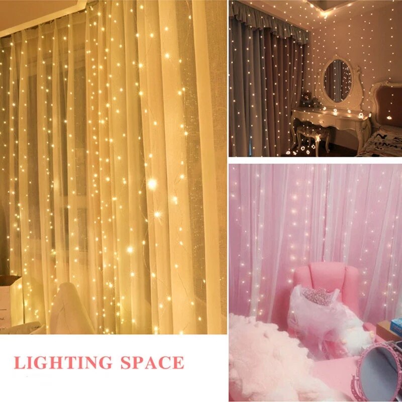 3x3m Fairy Curtain Light LED USB Remote Control Wedding String Lights for Home Bedroom Window Holiday Christmas Party Decoration