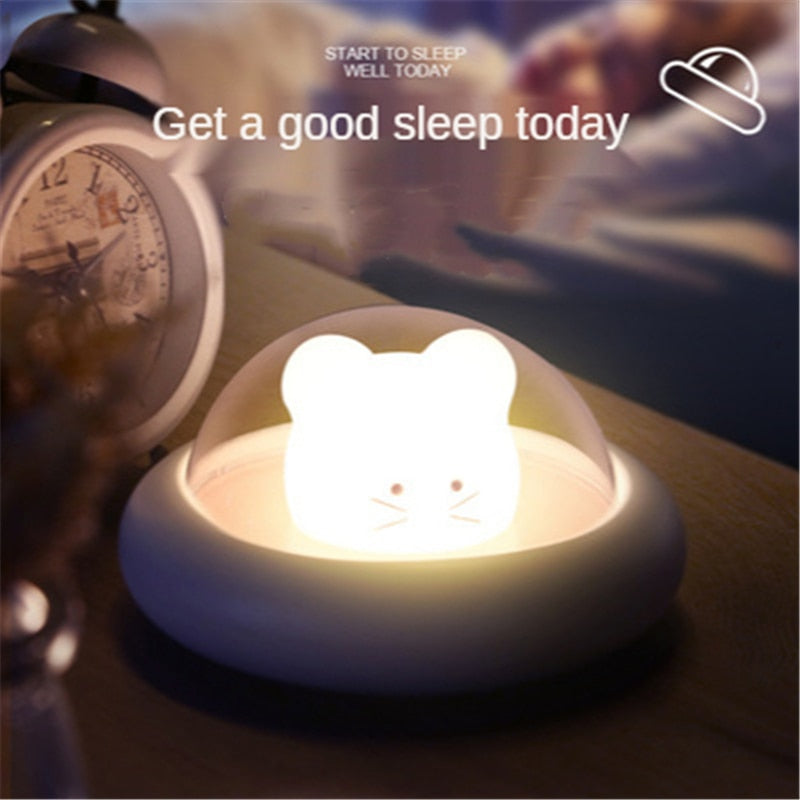 Cute LED Night Light Dimmable Touch Sensor Hamster Night Lamp Kids Baby Bedroom Desktop Decor Ornaments Battery/USB Charge