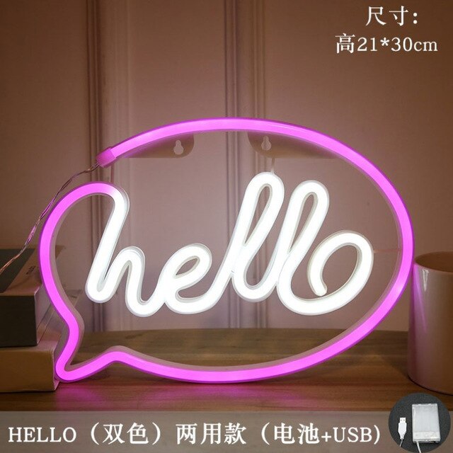Hello Neon Light Store Greeting Signs Battery & USB Powered LED Wall Lights Home Decor Party Wedding Window Shop Bar Night Lamp