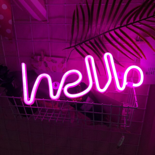 Hello Neon Light Store Greeting Signs Battery & USB Powered LED Wall Lights Home Decor Party Wedding Window Shop Bar Night Lamp