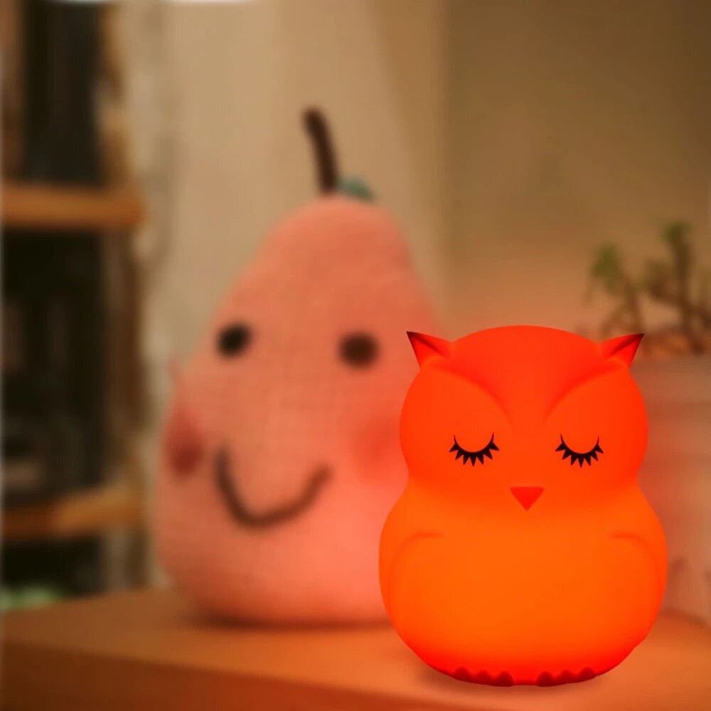 LED Owl Night Light Touch Sensor Remote Control 9 Colors Dimmable Timer USB Rechargeable Silicone Bedside Lamp for Children Baby