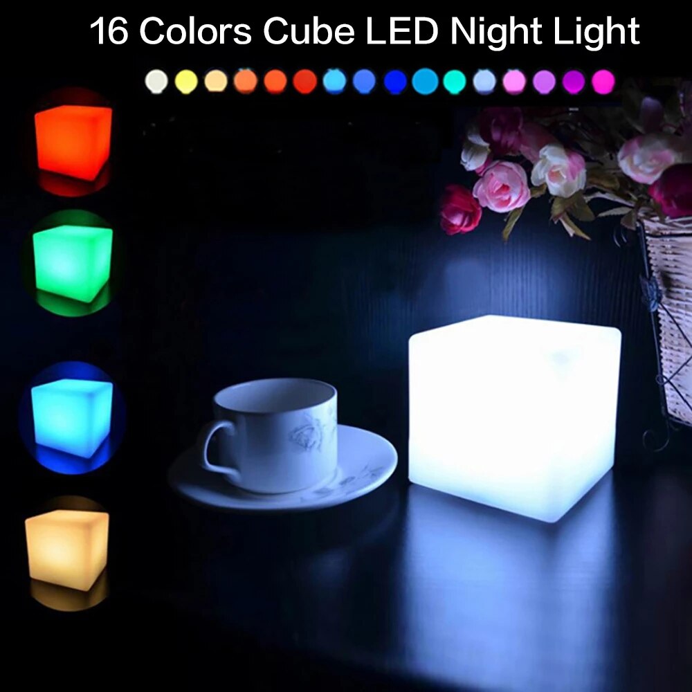 Mood Atmosphere Lighting 10CM Battery Operated Dimmable 16 Colors Changeable 4 Modes Cube LED Table Night Lamp Light with Remote