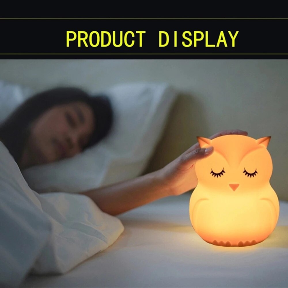 Owl LED Night Light Touch Sensor Remote Control 9 Colors Dimmable Timer USB Rechargeable Silicone Bedside Lamp for Children Baby