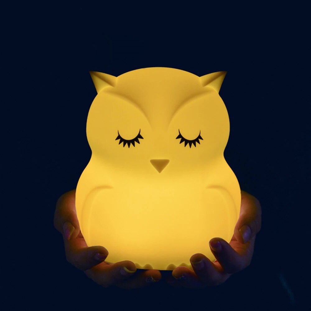 Owl LED Night Light Touch Sensor Remote Control 9 Colors Dimmable Timer USB Rechargeable Silicone Bedside Lamp for Children Baby