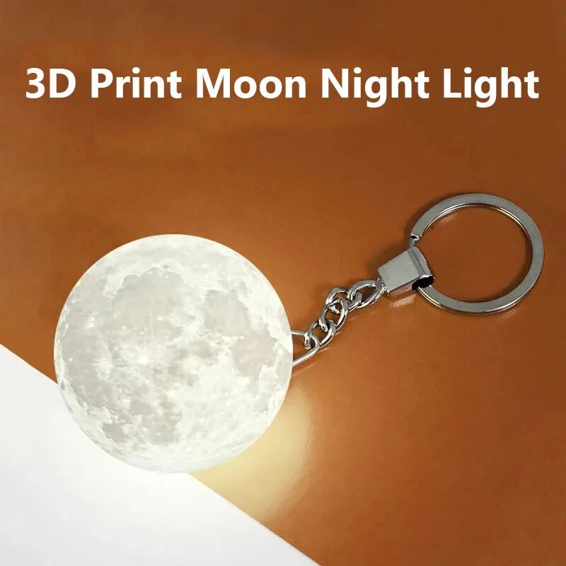 Portable Mini 3D Print Moon Keychain Light Creative Moon Night Lamp Bag Key Pendant Home Decoration Planet Night Light Keychain