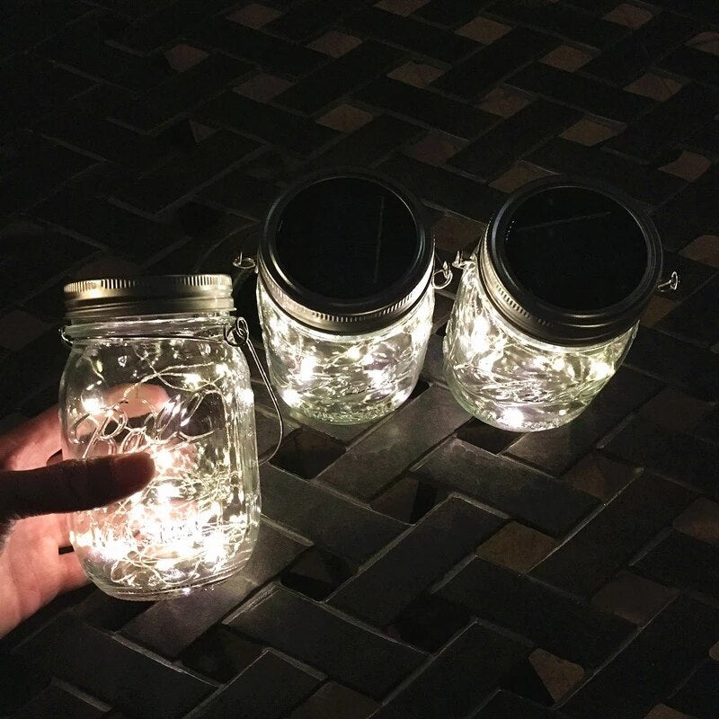 Solar Jar Lid Light 20 LED Solar Power Copper Wire Strings Light Waterproof Solar Panel Fairy Lights