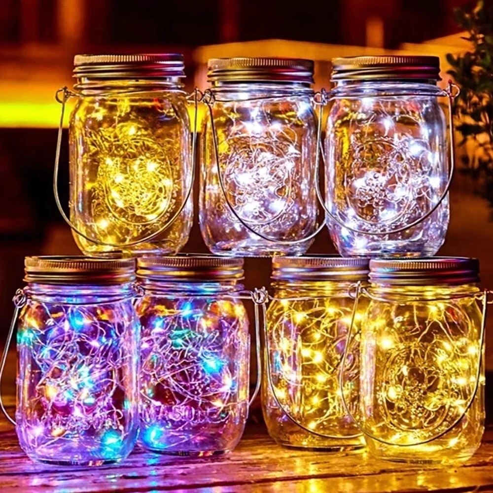 Solar Jar Lid Light 20 LED Solar Power Copper Wire Strings Light Waterproof Solar Panel Fairy Lights