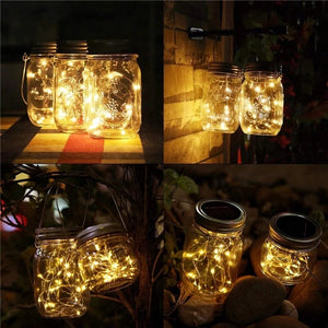 Solar Jar Lid Light 20 LED Solar Power Copper Wire Strings Light Waterproof Solar Panel Fairy Lights