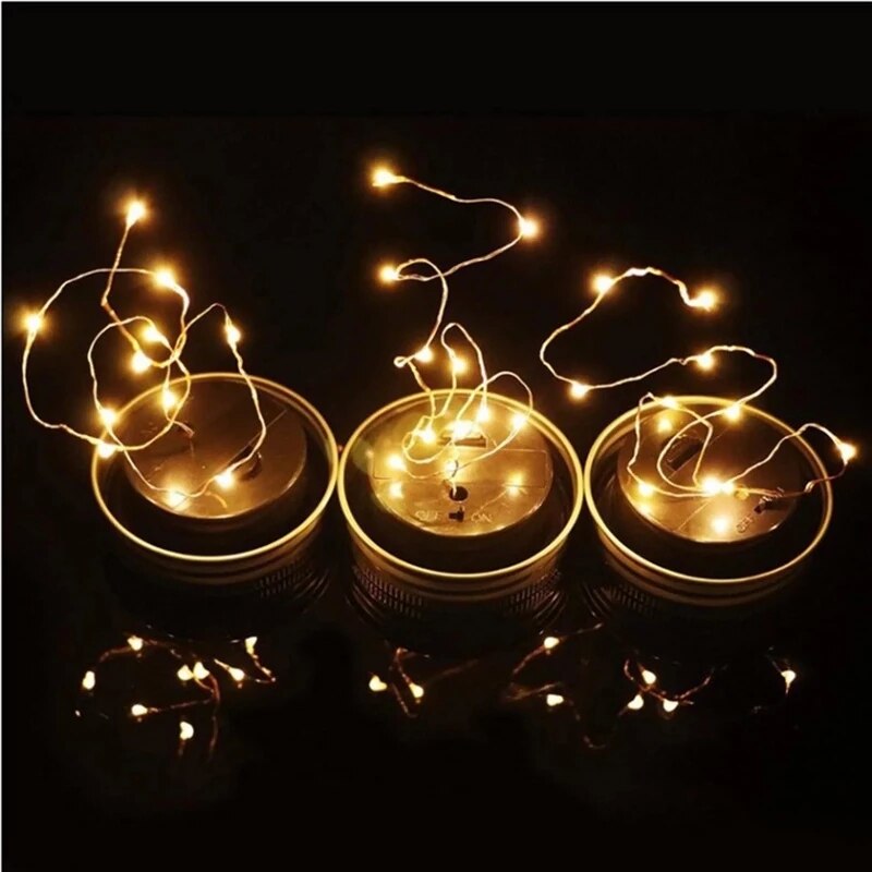 Solar Jar Lid Light 20 LED Solar Power Copper Wire Strings Light Waterproof Solar Panel Fairy Lights