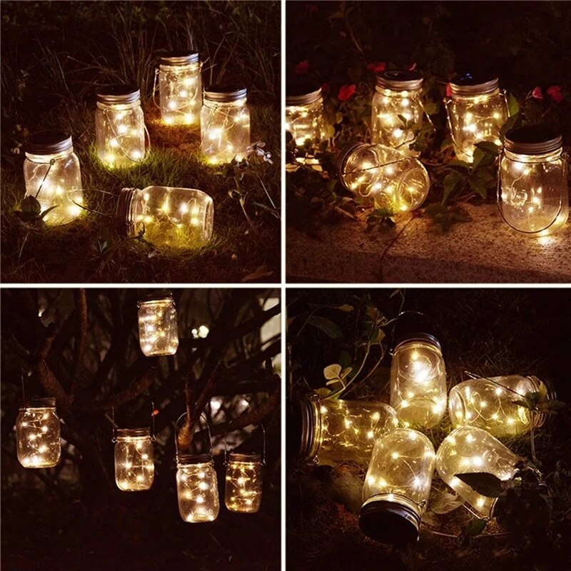 Solar Jar Lid Light 20 LED Solar Power Copper Wire Strings Light Waterproof Solar Panel Fairy Lights