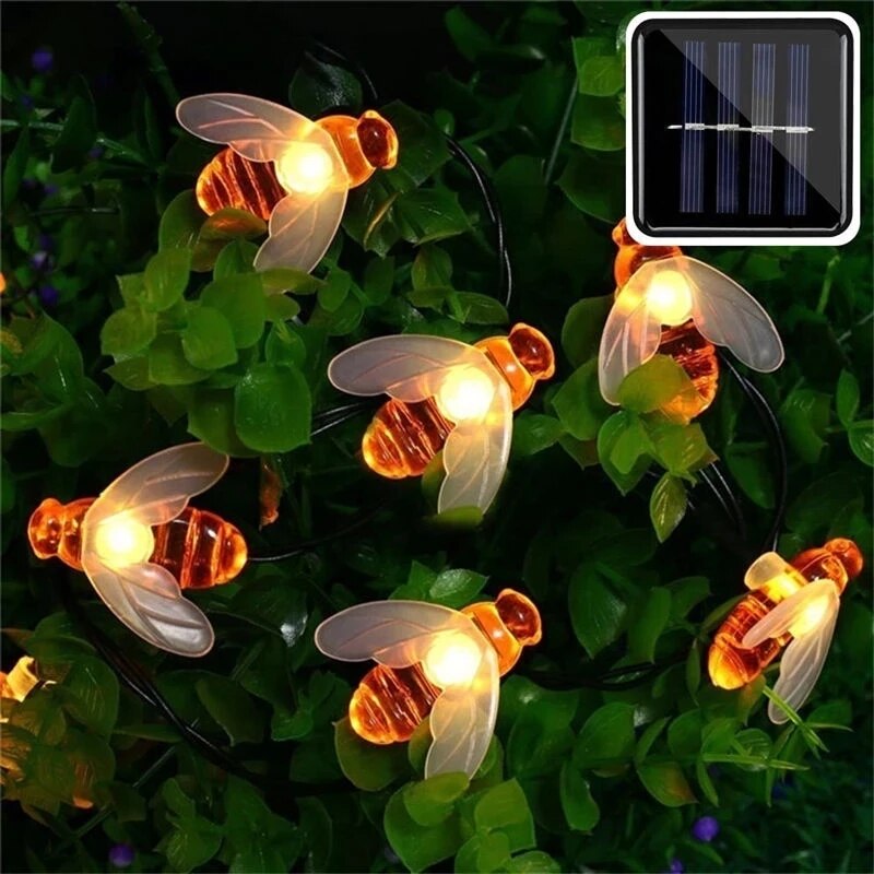 Solar Powered Cute Honey Bee Led New 20leds 30leds  String Fairy Light Bee Outdoor Garden Fence Patio Christmas Garland Lights