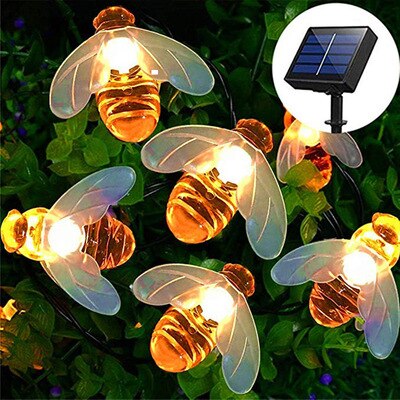 Solar Powered Cute Honey Bee Led New 20leds 30leds  String Fairy Light Bee Outdoor Garden Fence Patio Christmas Garland Lights