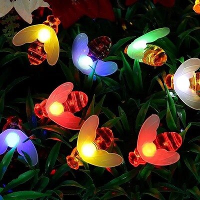 Solar Powered Cute Honey Bee Led New 20leds 30leds  String Fairy Light Bee Outdoor Garden Fence Patio Christmas Garland Lights