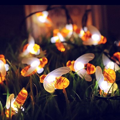 Solar Powered Cute Honey Bee Led New 20leds 30leds  String Fairy Light Bee Outdoor Garden Fence Patio Christmas Garland Lights