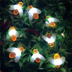 Solar Powered Cute Honey Bee Led New 20leds 30leds  String Fairy Light Bee Outdoor Garden Fence Patio Christmas Garland Lights